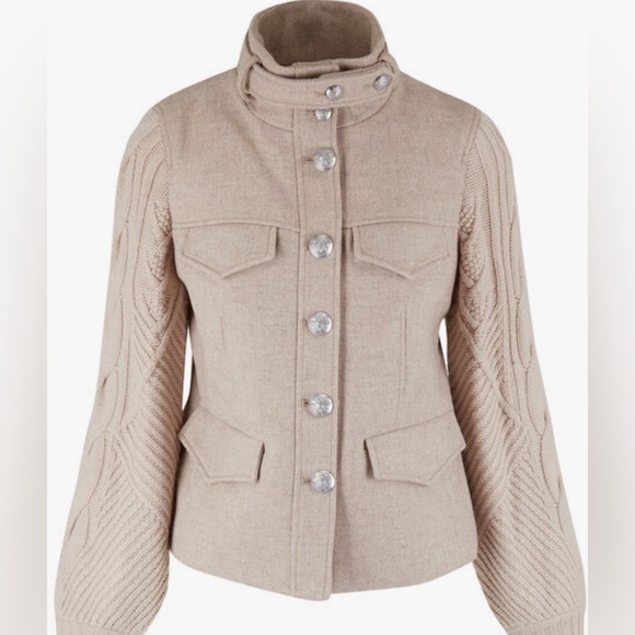 Veronica Beard Arshia Oatmeal Mixed-Media Wool Blend Jacket - Picture 2 of 3